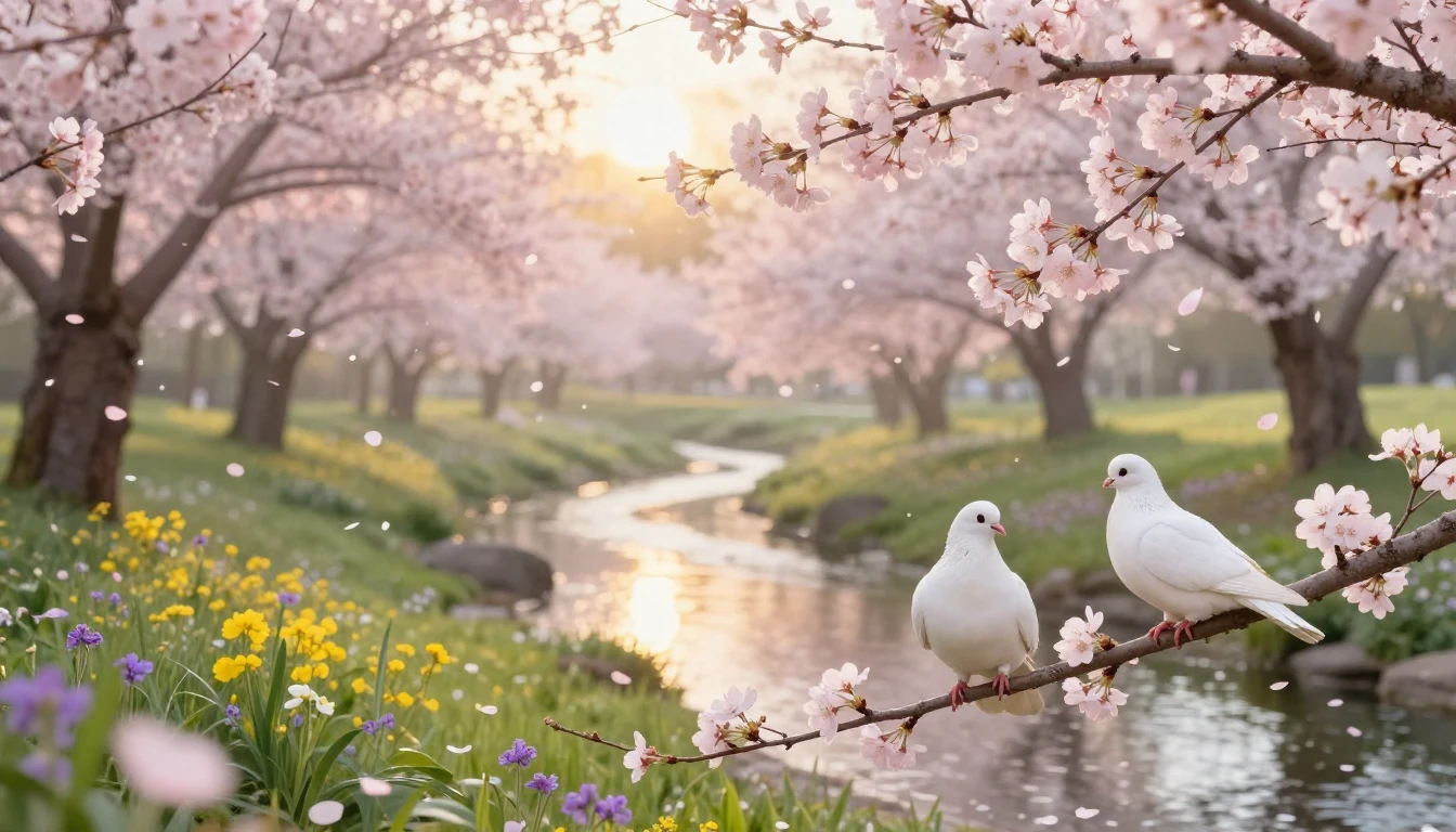 A beautiful spring landscape coming to life. Soft pastel col...