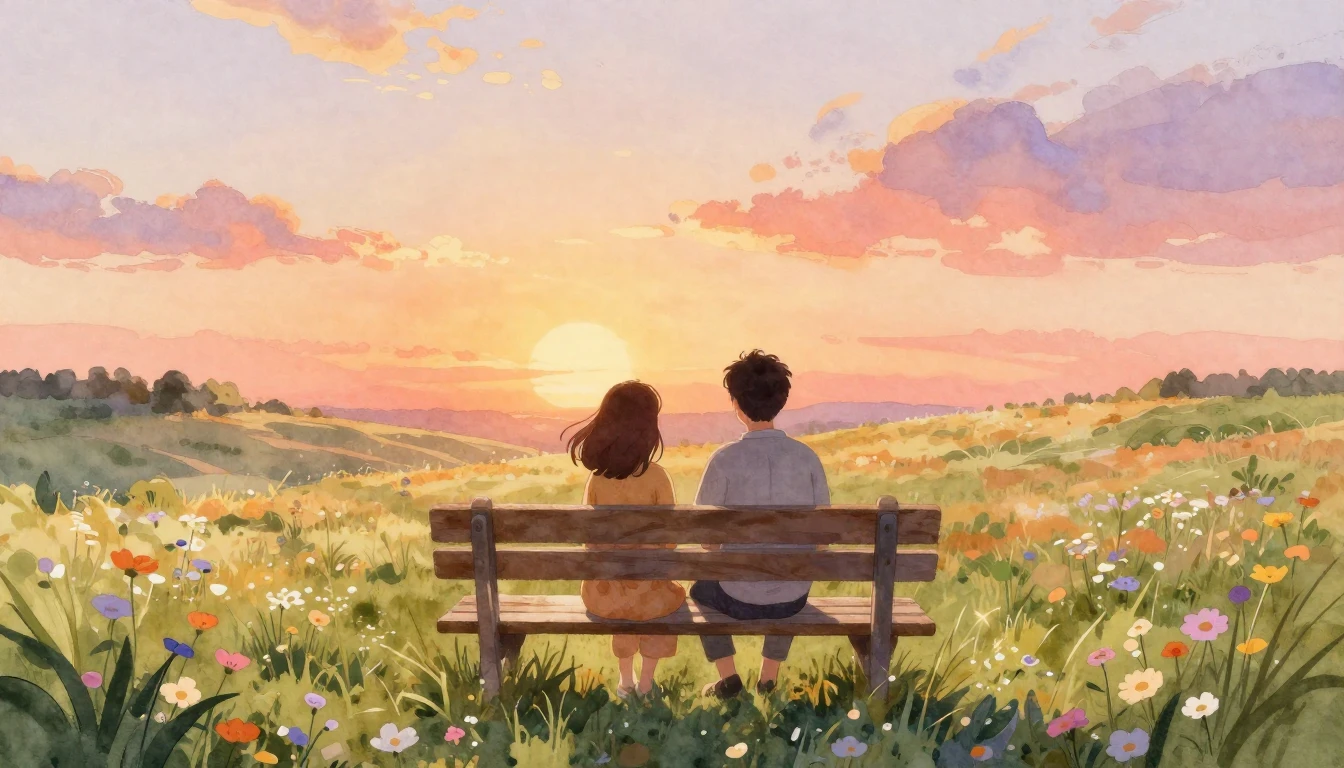 A heartwarming watercolor illustration depicting a peaceful ...