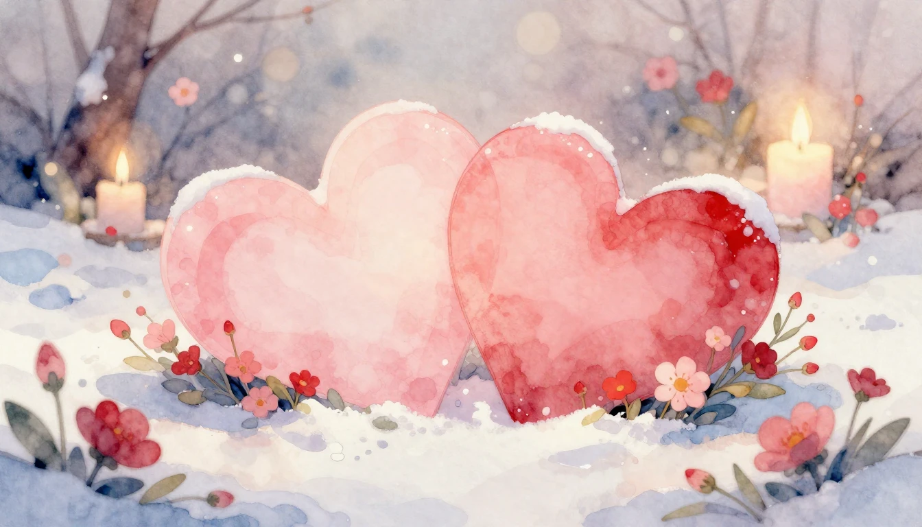 A soft and romantic watercolor painting depicting two glowin...