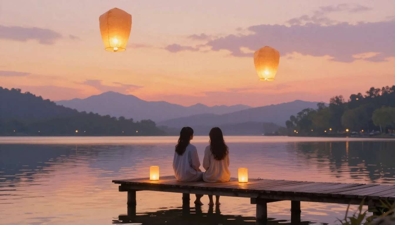 A heartwarming and ethereal scene of two best friends sittin...