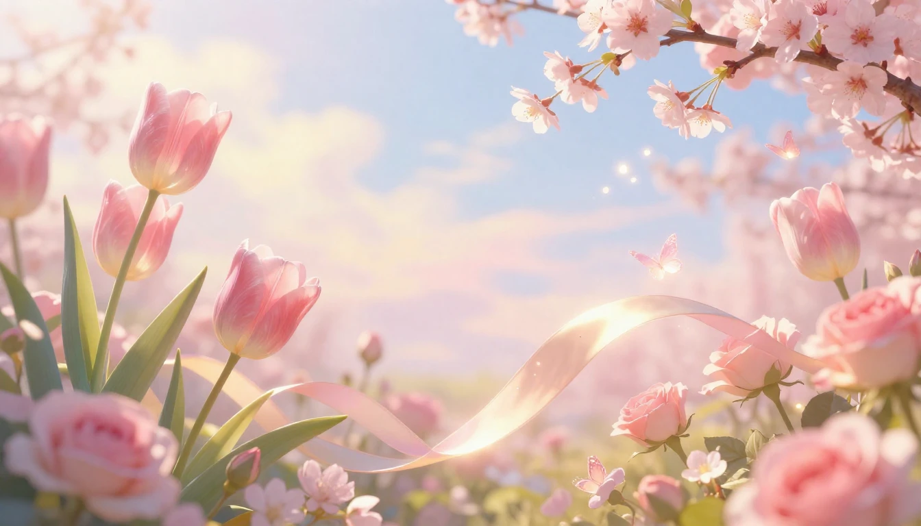 A gentle and elegant composition featuring blooming spring f...