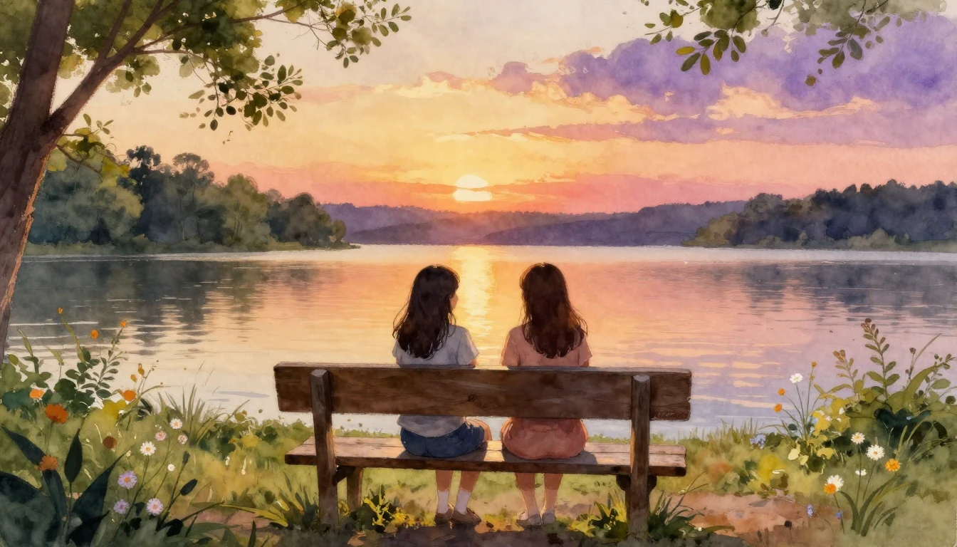 A warm and heartwarming watercolor painting depicting two be...