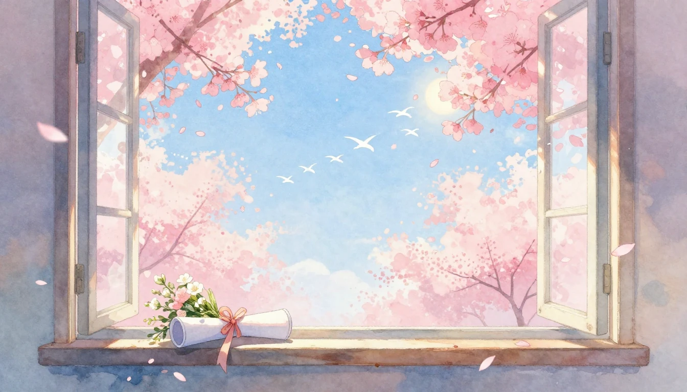 A soft and dreamy watercolor illustration symbolizing gradua...