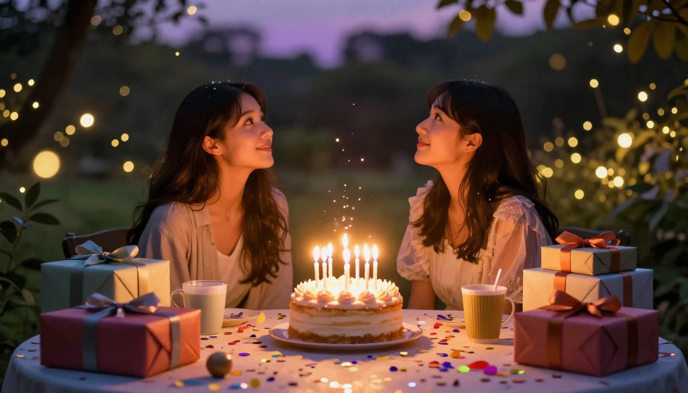 A warm and festive birthday celebration scene focusing on fr...