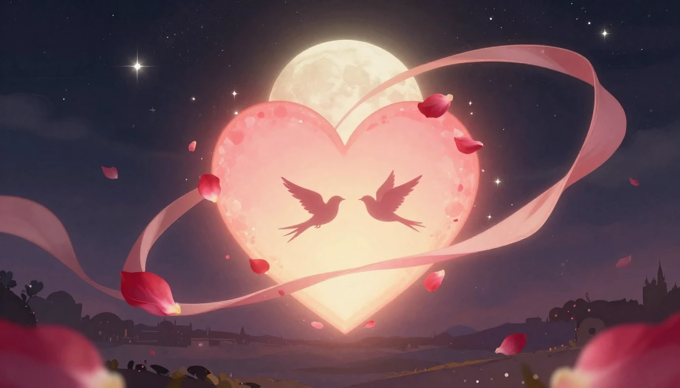 A romantic and dreamy illustration depicting a glowing heart...