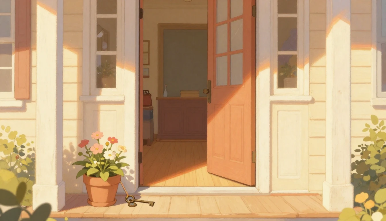 A warm and inviting illustration of a beautiful front door o...