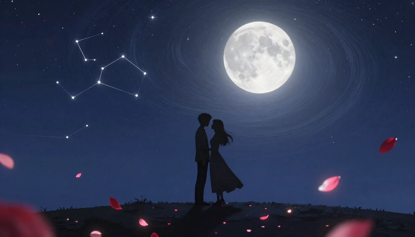 A warm, romantic, and ethereal scene depicting two silhouett...