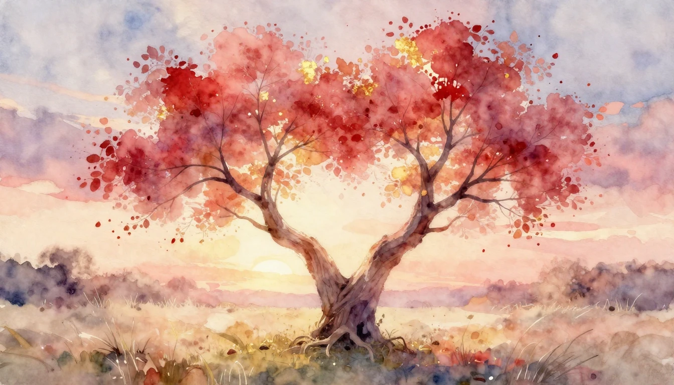 Soft and ethereal watercolor painting depicting two intertwi...