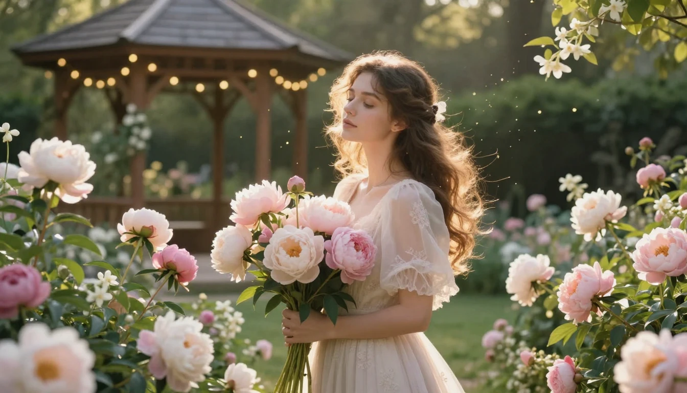 A romantic and ethereal scene of a beautiful woman standing ...