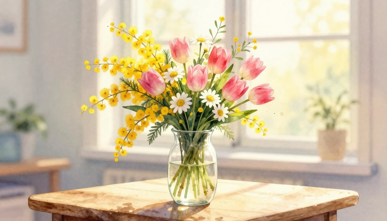 A breathtaking watercolor illustration of a vibrant bouquet ...