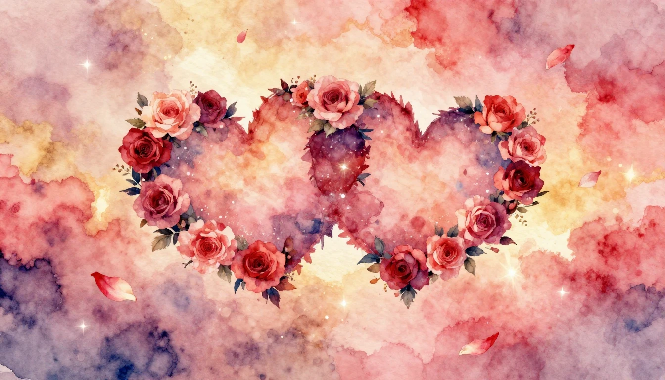 A soft and romantic watercolor illustration depicting two in...