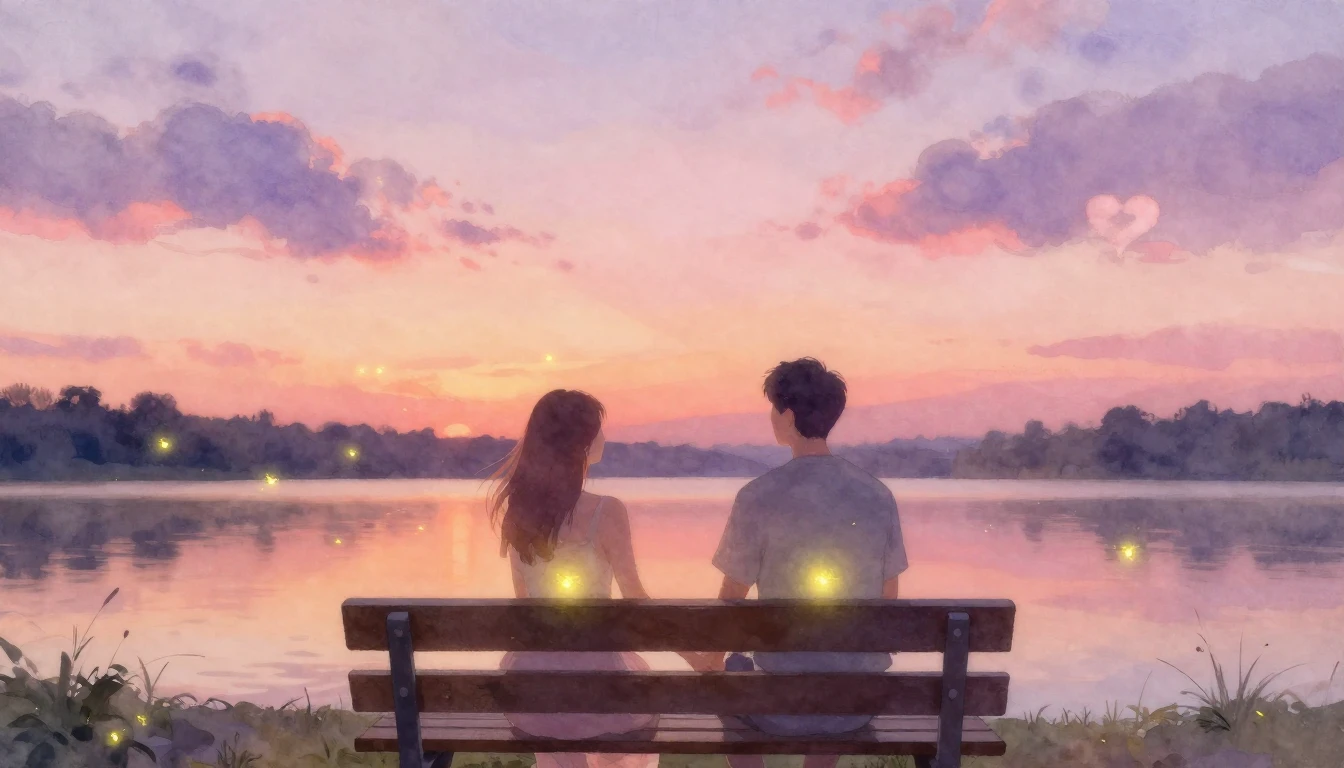 A soft and romantic watercolor painting depicting two abstra...