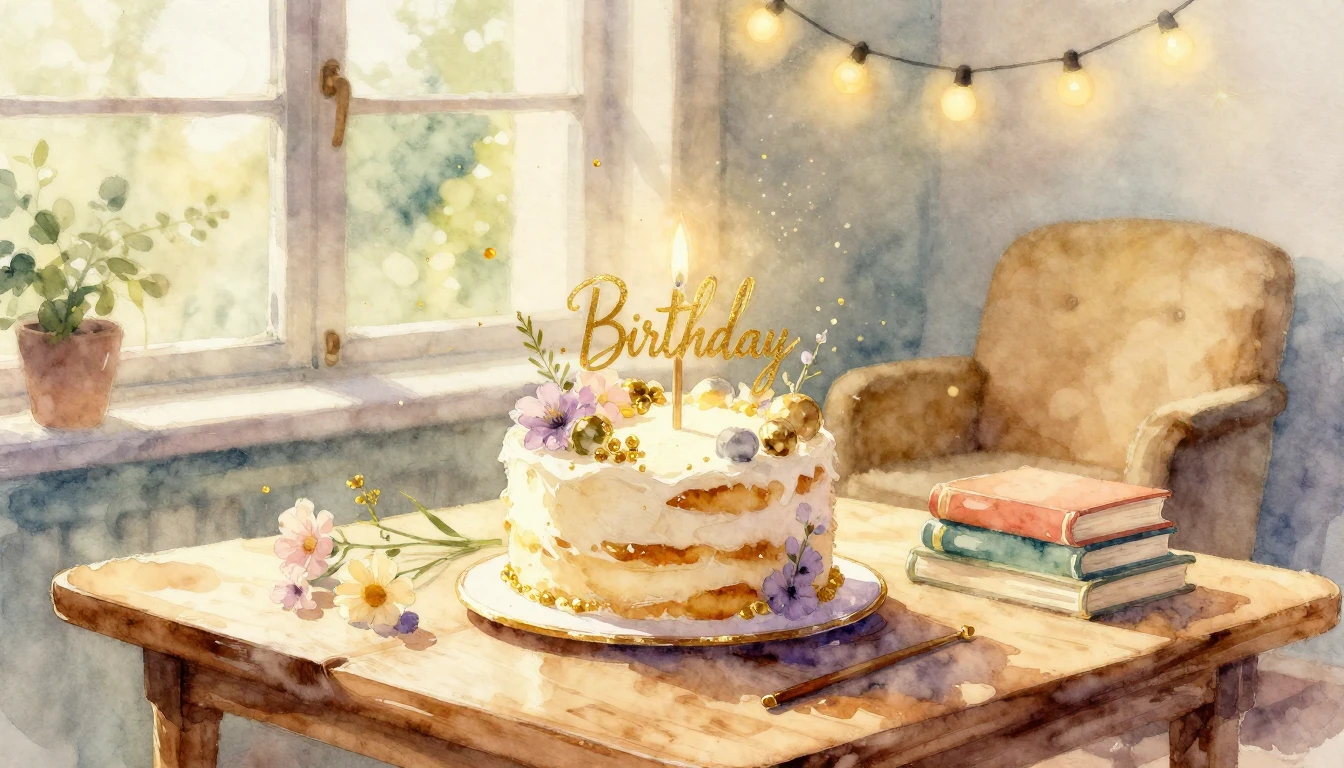 A vibrant and warm watercolor painting depicting a cozy cele...