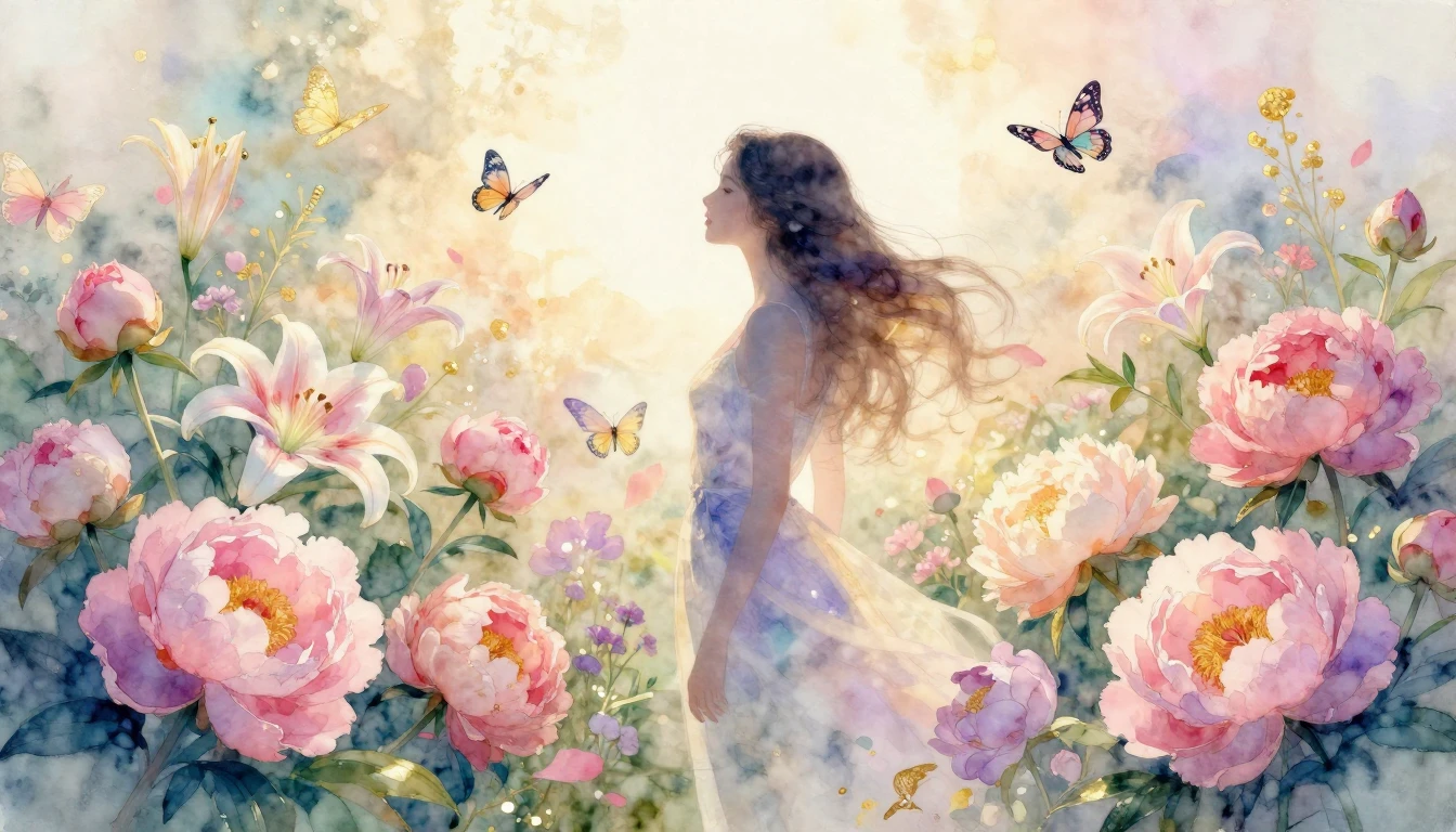 A beautiful and ethereal watercolor painting depicting the g...