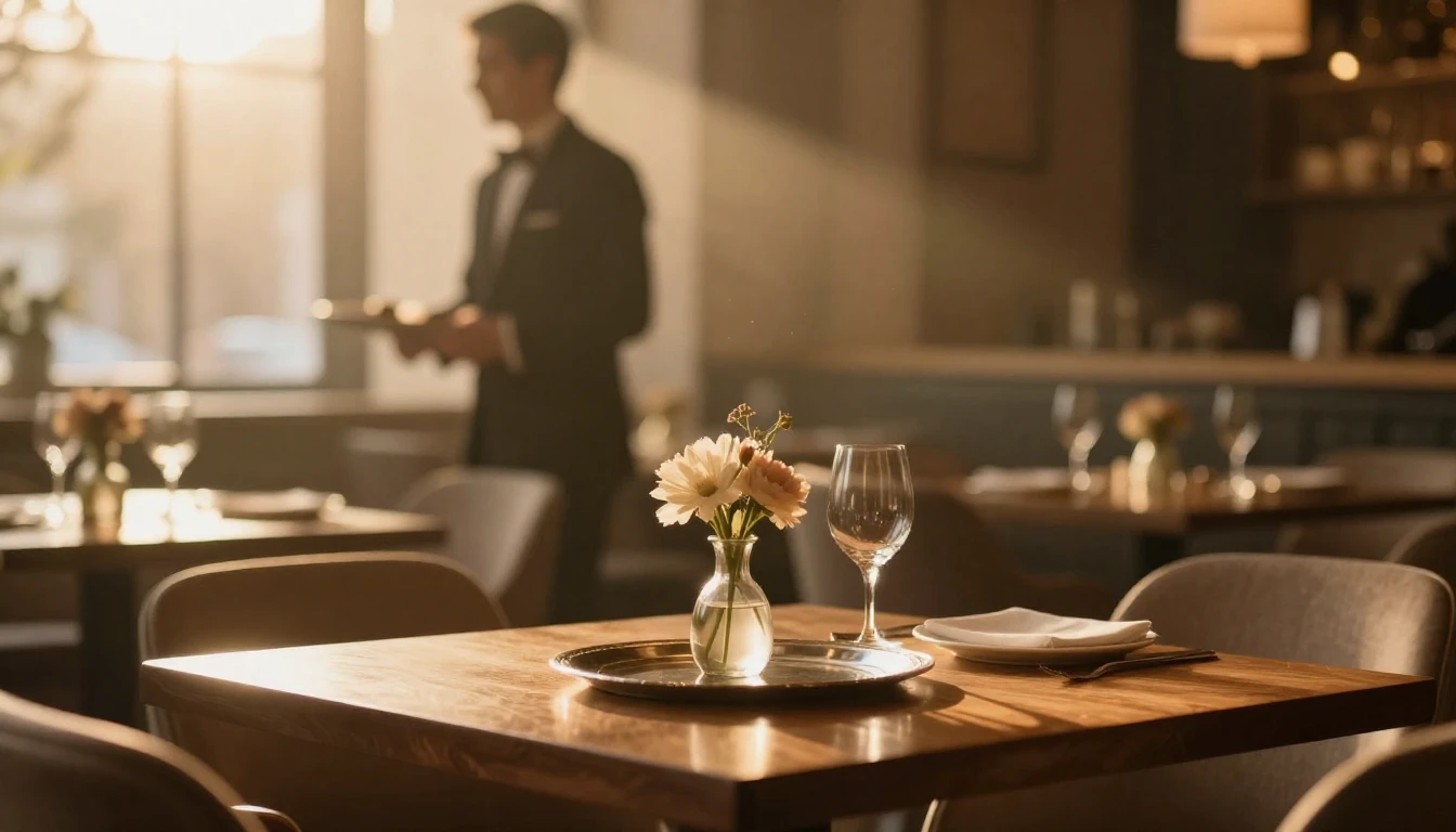 A warm and inviting cinematic scene inside a cozy, high-end ...