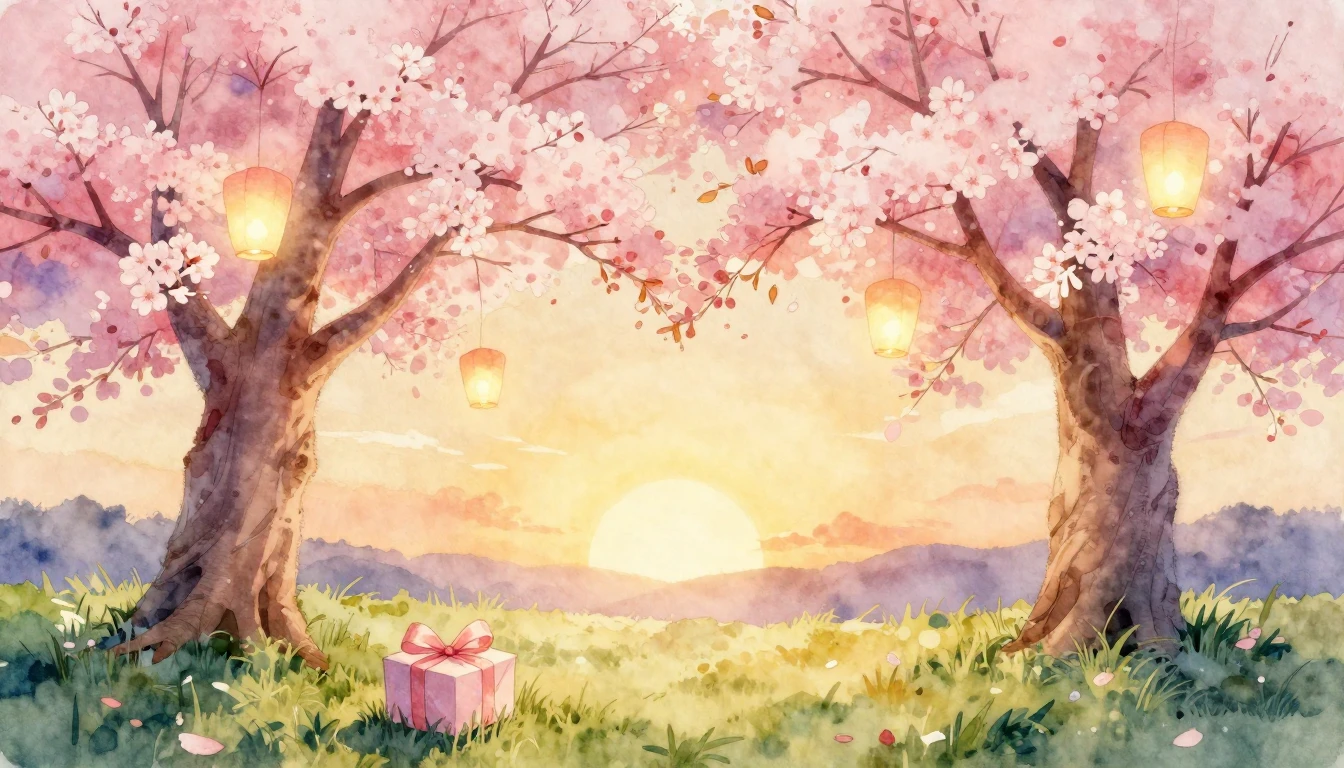 A dreamy and romantic watercolor scene featuring two majesti...