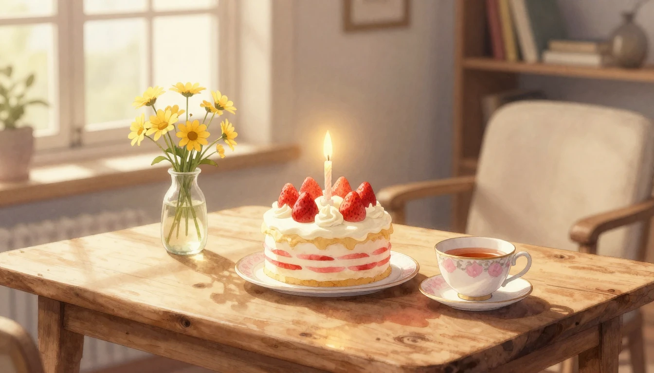 A cozy and warm indoor setting during the golden hour. On a ...