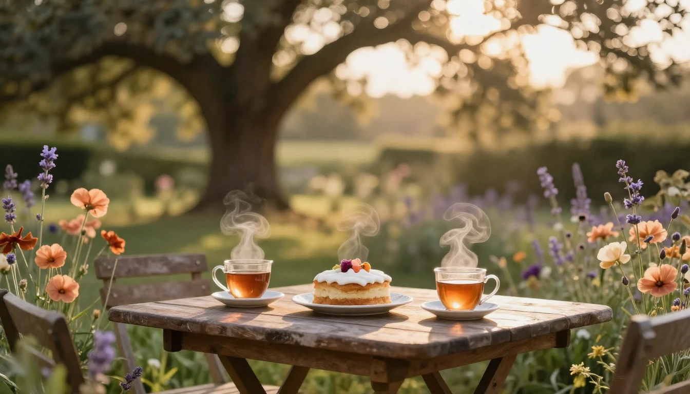 A warm and cozy scene in a sun-drenched garden during the go...