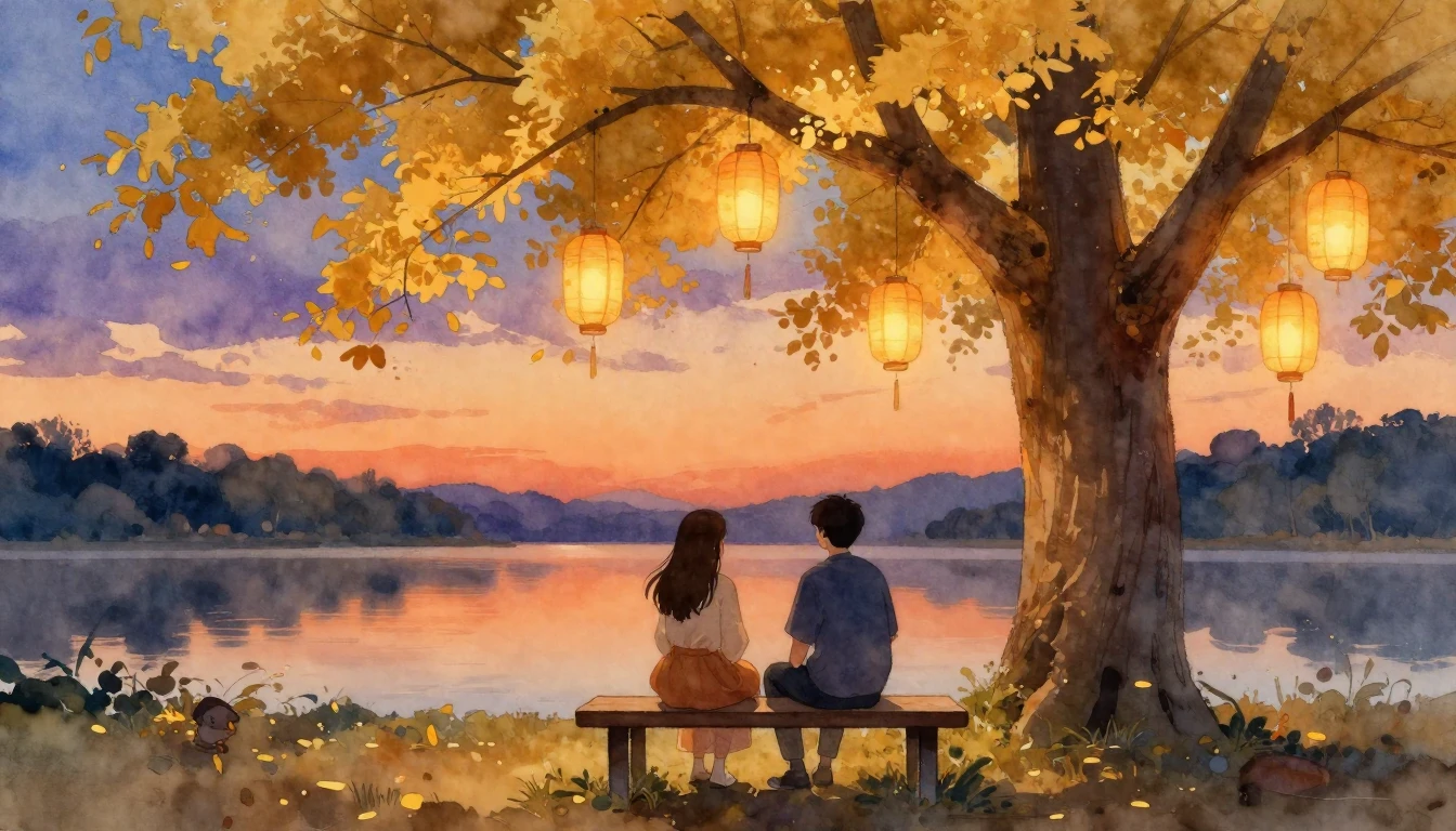 A warm and atmospheric scene of two friends sitting on a woo...