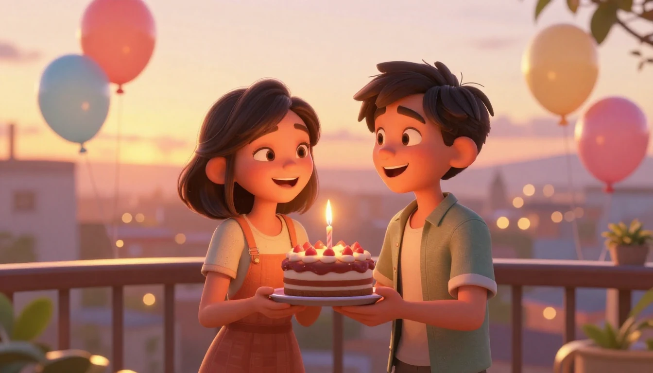 A heartwarming scene in a high-quality 3D animation style fe...