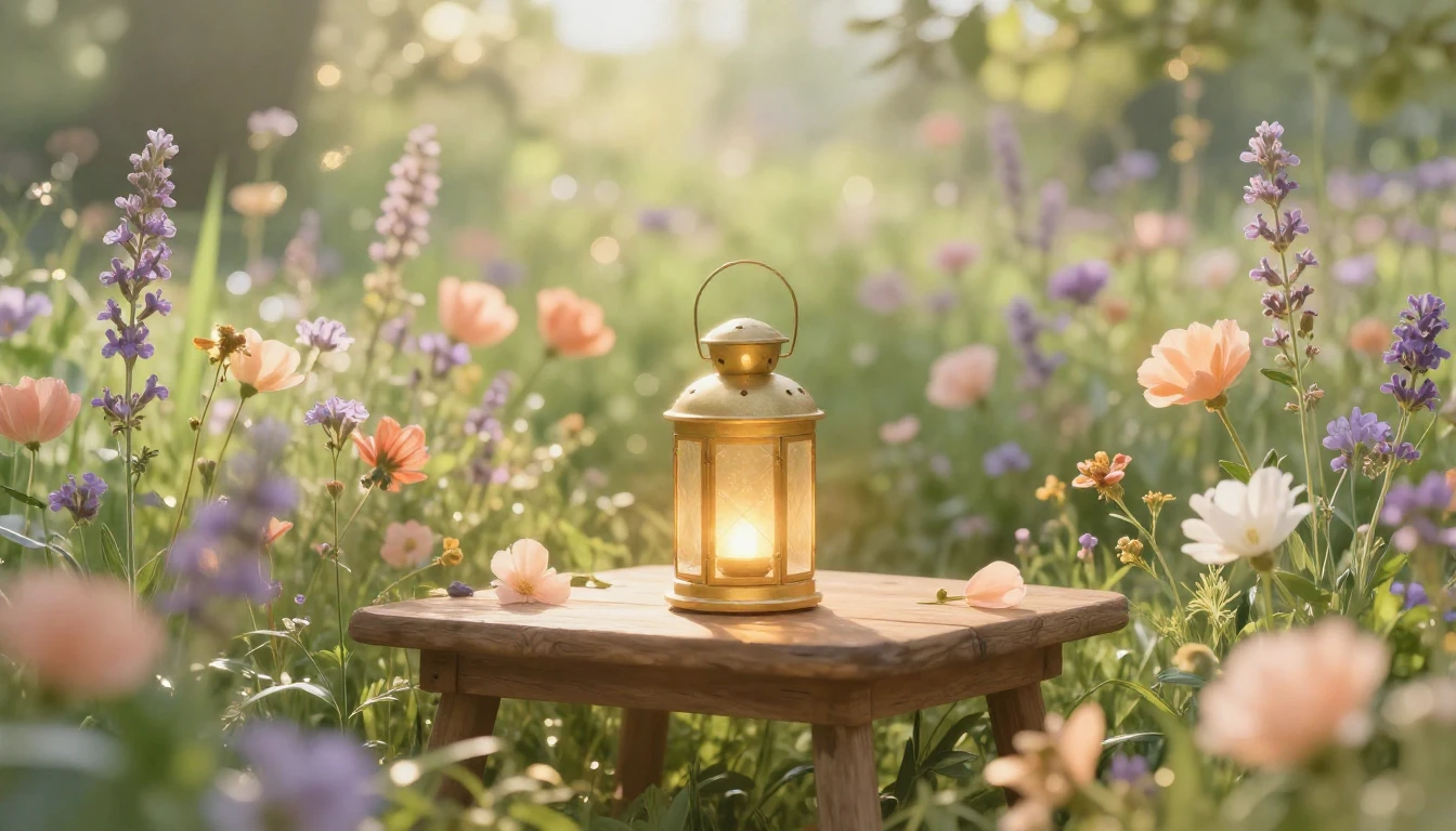 A dreamy and ethereal scene depicting a sun-drenched meadow ...