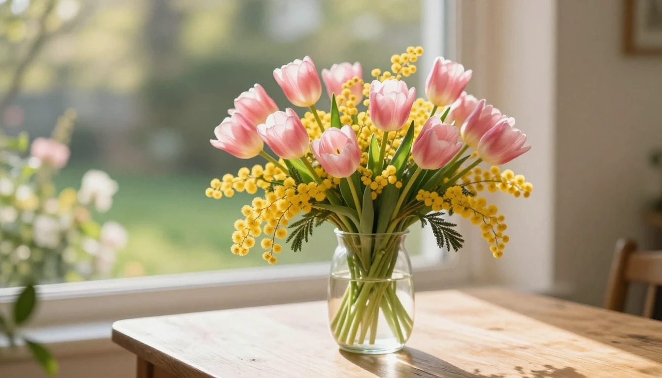 A beautiful and elegant bouquet of vibrant spring flowers, i...