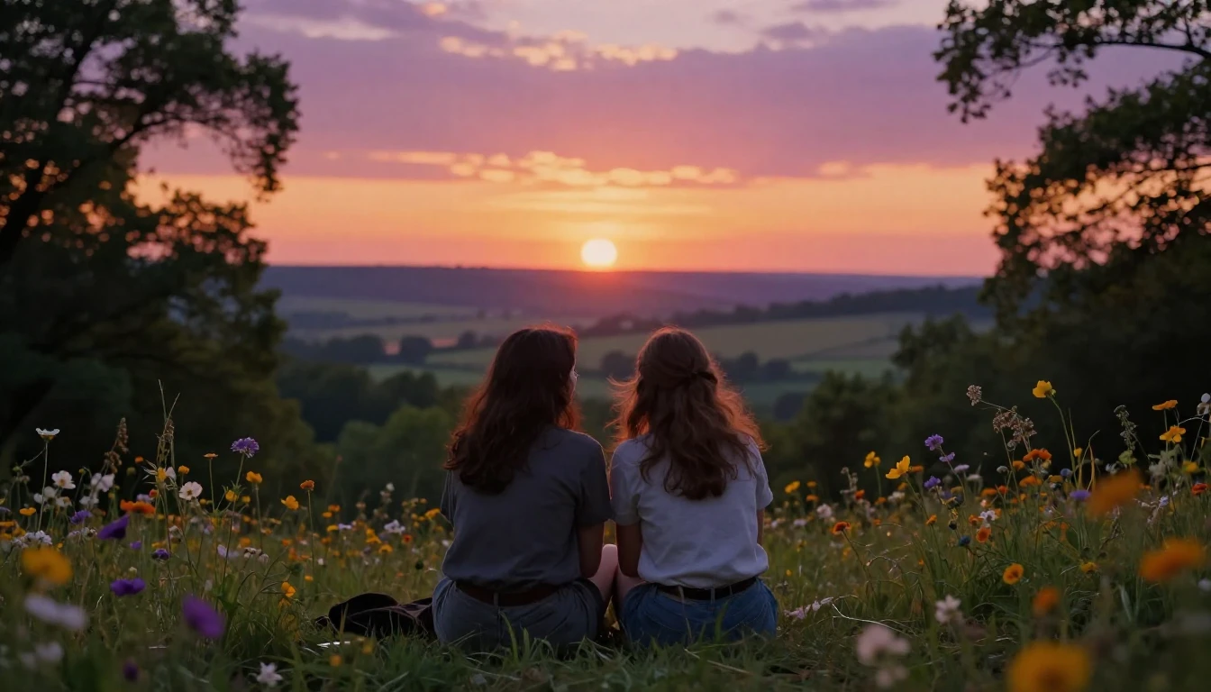 A heartwarming scene of two close friends sitting together o...