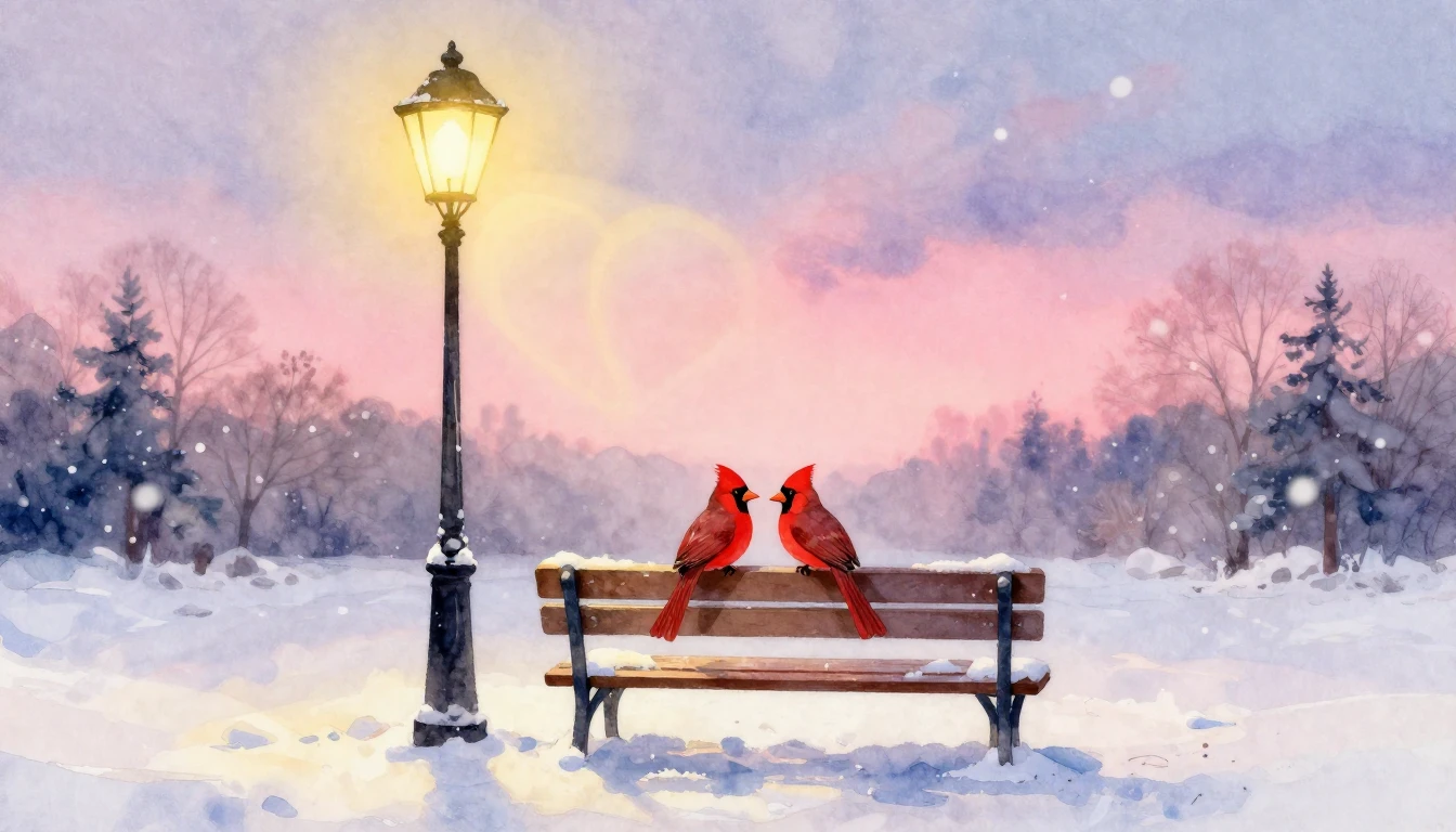 A soft and dreamy watercolor painting depicting a romantic s...