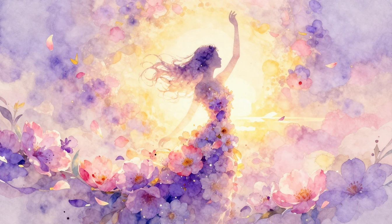 An artistic watercolor painting depicting a graceful female ...