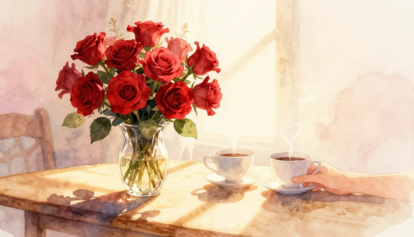 A soft and dreamy watercolor illustration depicting a romant...