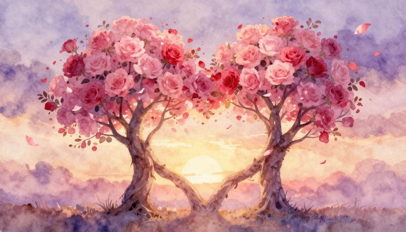 A dreamy and romantic watercolor painting symbolizing eterna...