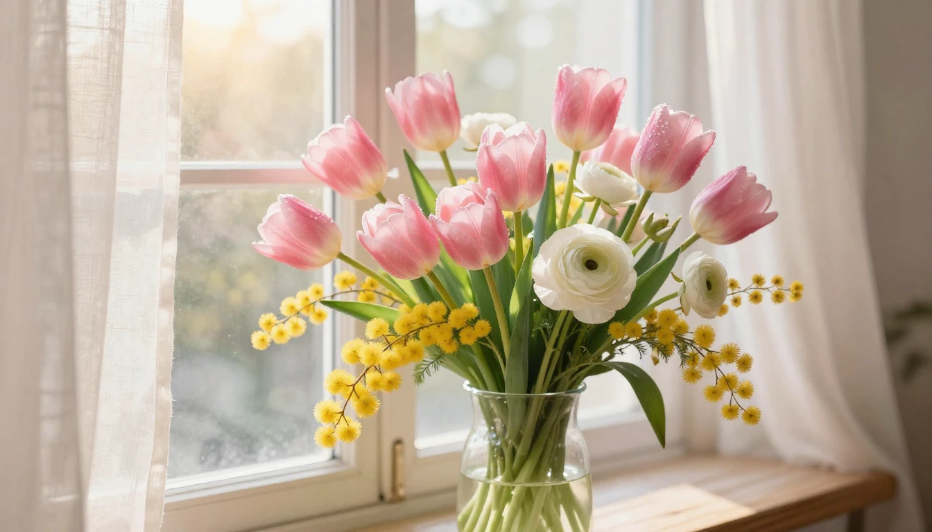 A breathtakingly beautiful bouquet of spring flowers featuri...