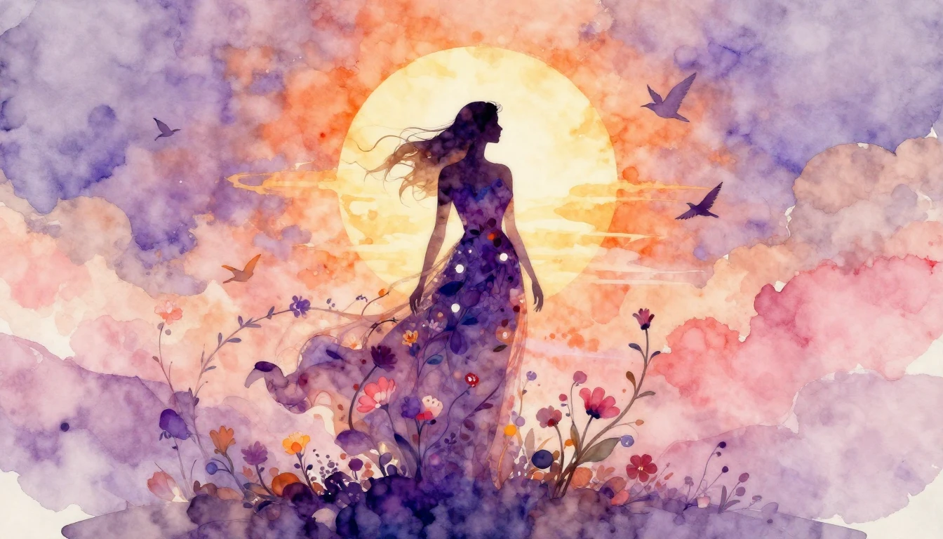 A vibrant and ethereal watercolor painting symbolizing Inter...