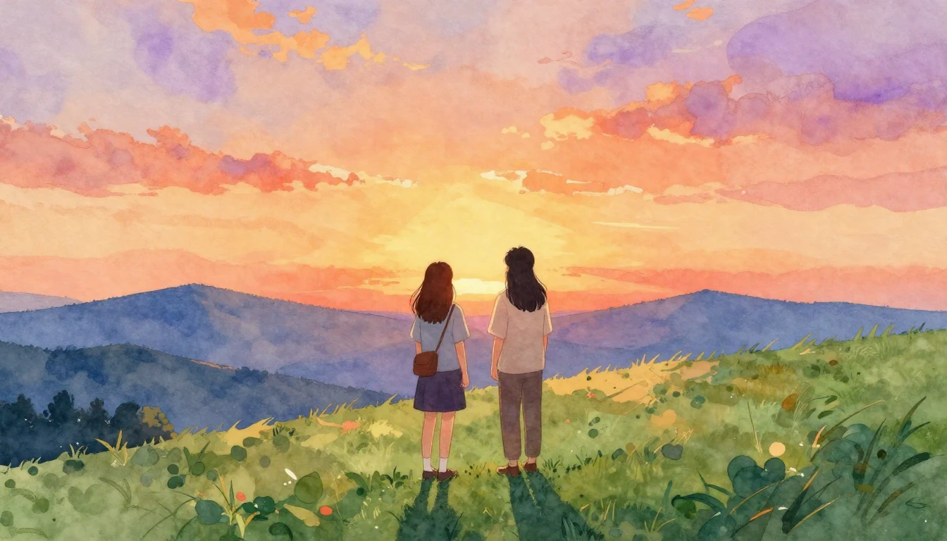 A warm and sentimental watercolor painting of two close frie...