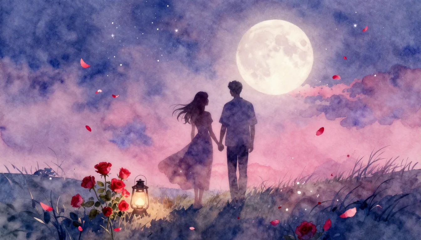 A romantic and dreamy watercolor painting depicting the esse...