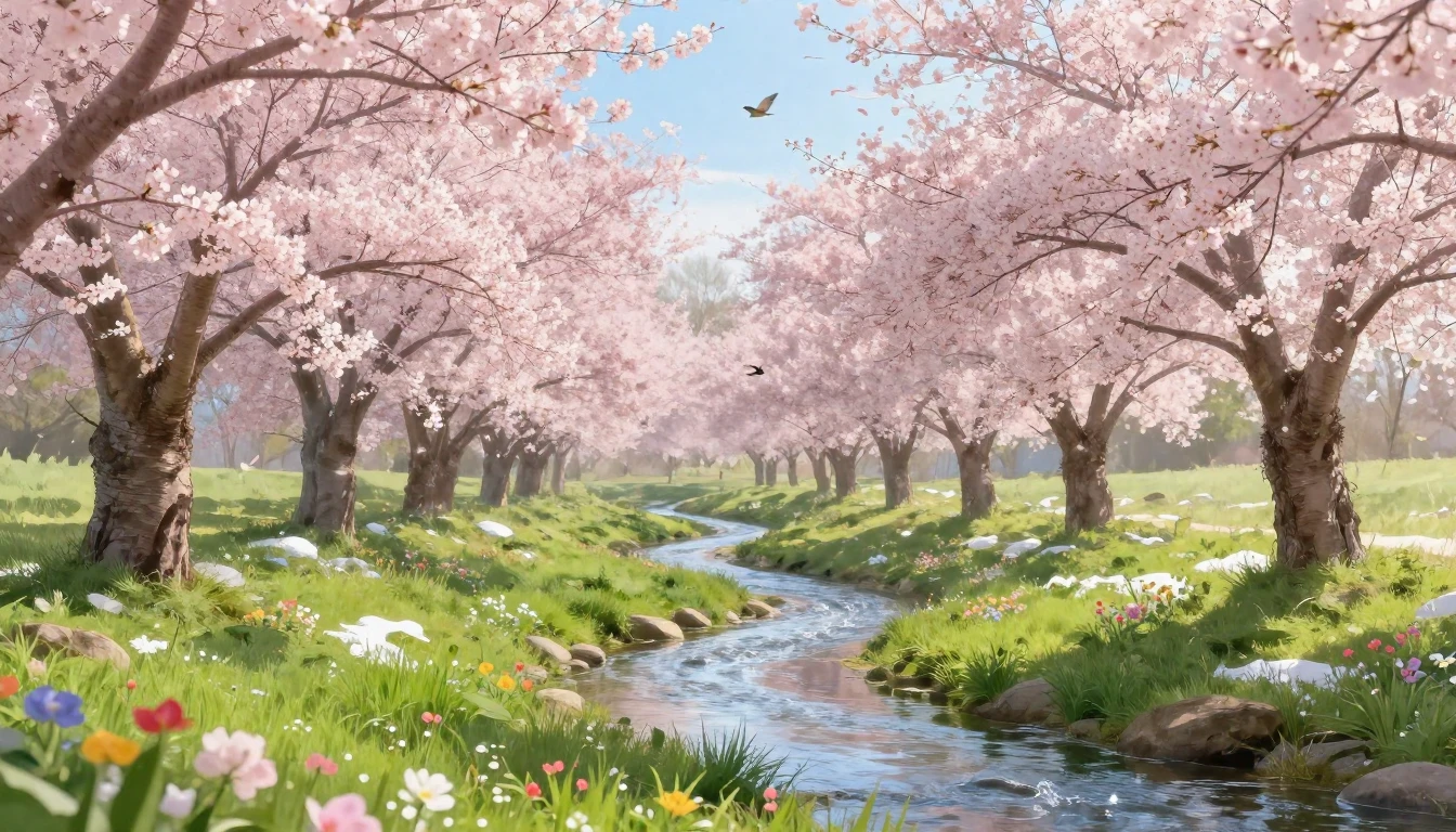 A beautiful spring landscape coming to life. Gentle morning ...