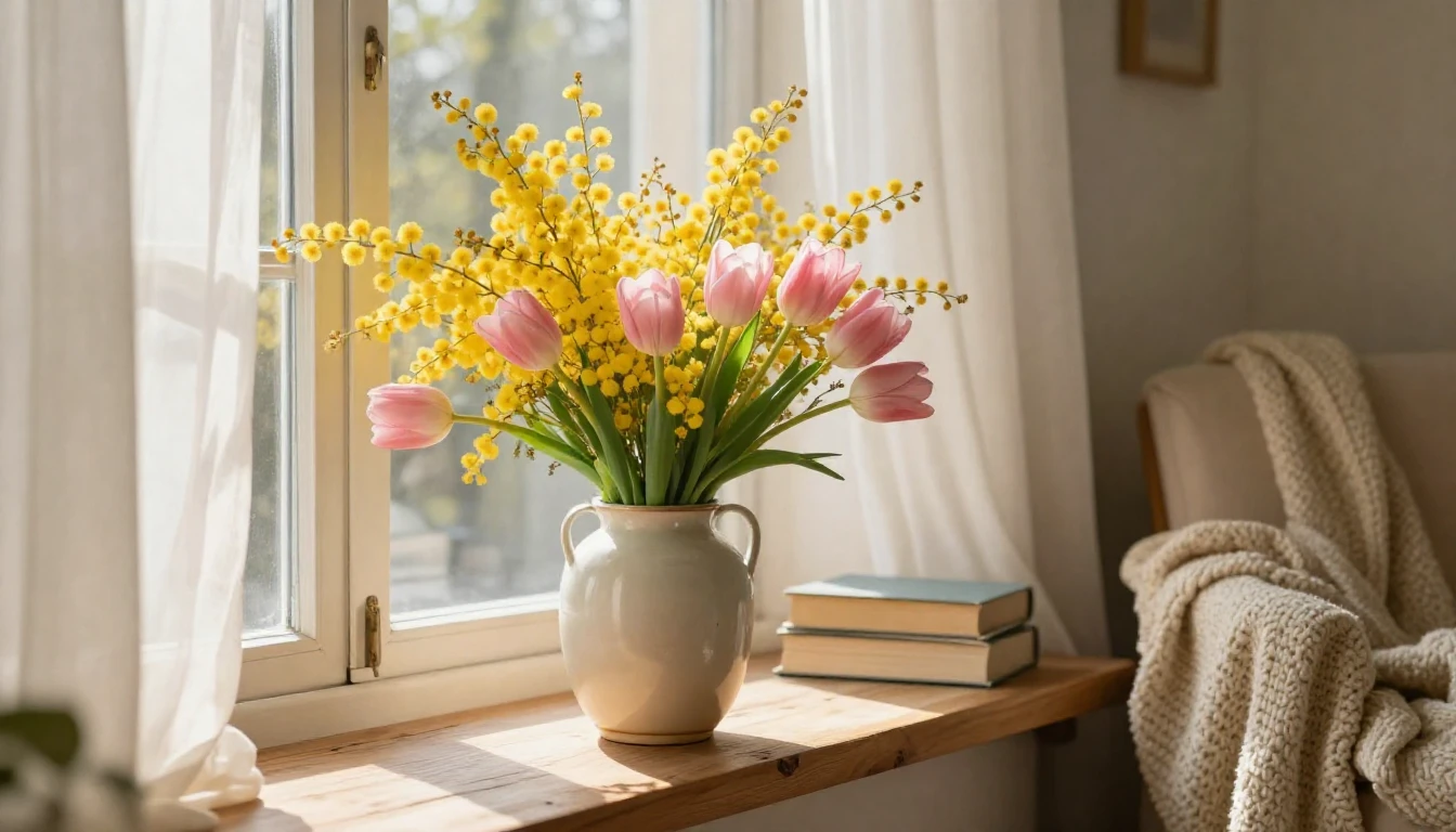 A heartwarming and tender scene of a sun-drenched spring mor...