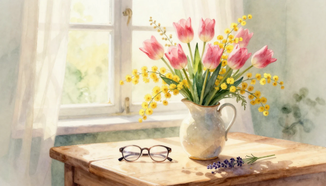 A delicate and heartwarming watercolor painting depicting a ...