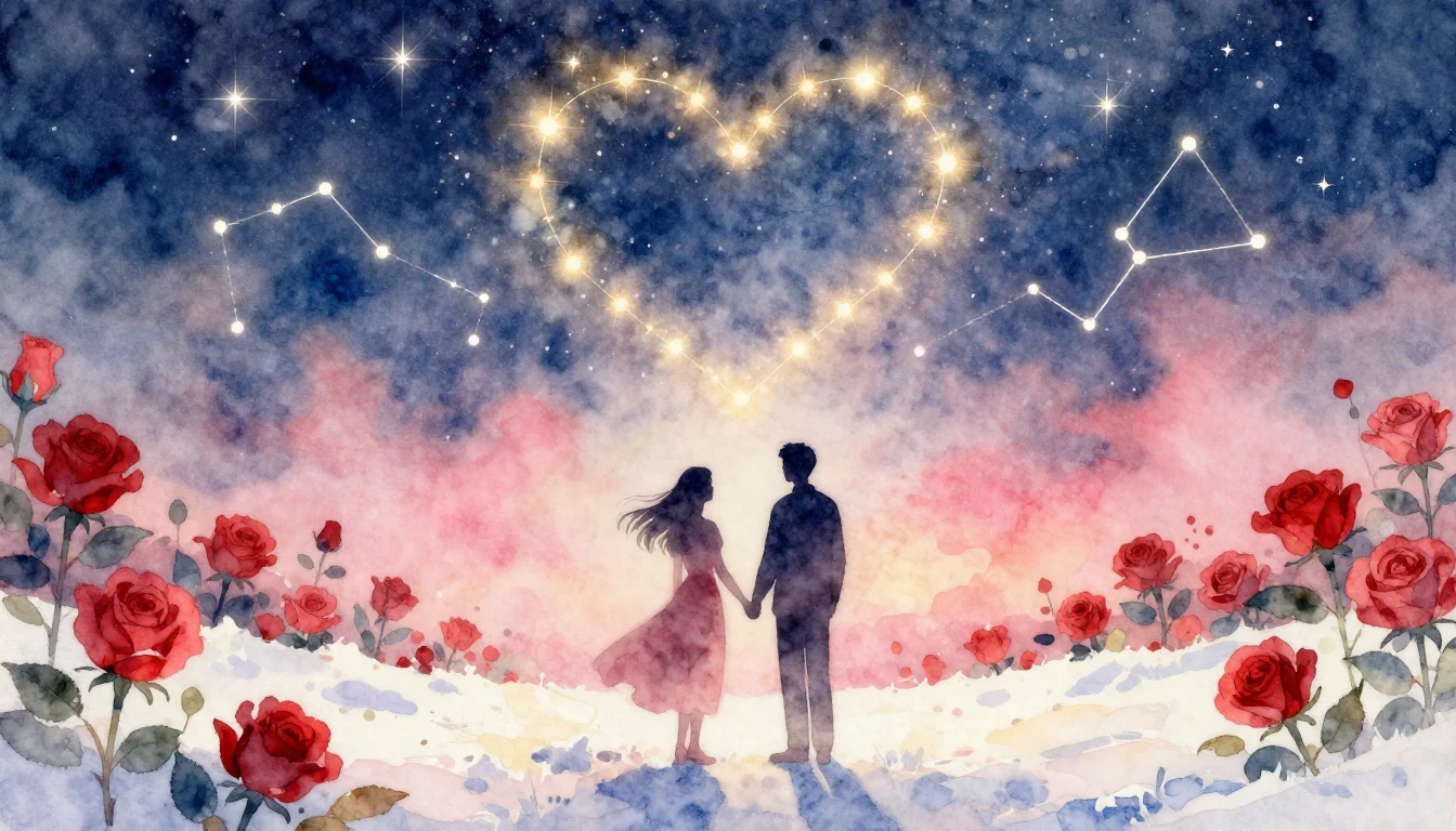 A soft and dreamy watercolor painting depicting two silhouet...