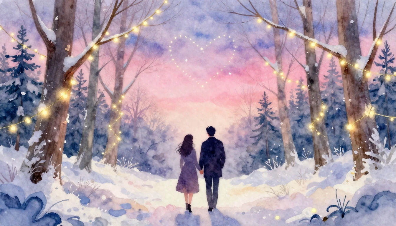 A soft and dreamy watercolor painting depicting a romantic V...