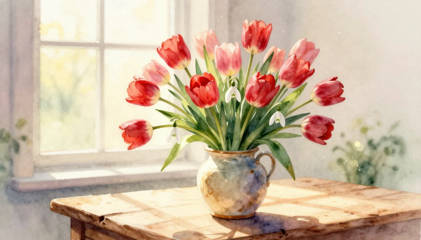 A beautiful, soft watercolor composition symbolizing Mother'...