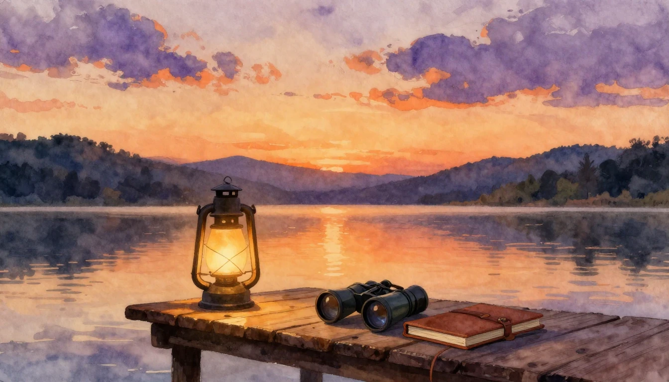 A serene and warm watercolor painting depicting a golden sun...