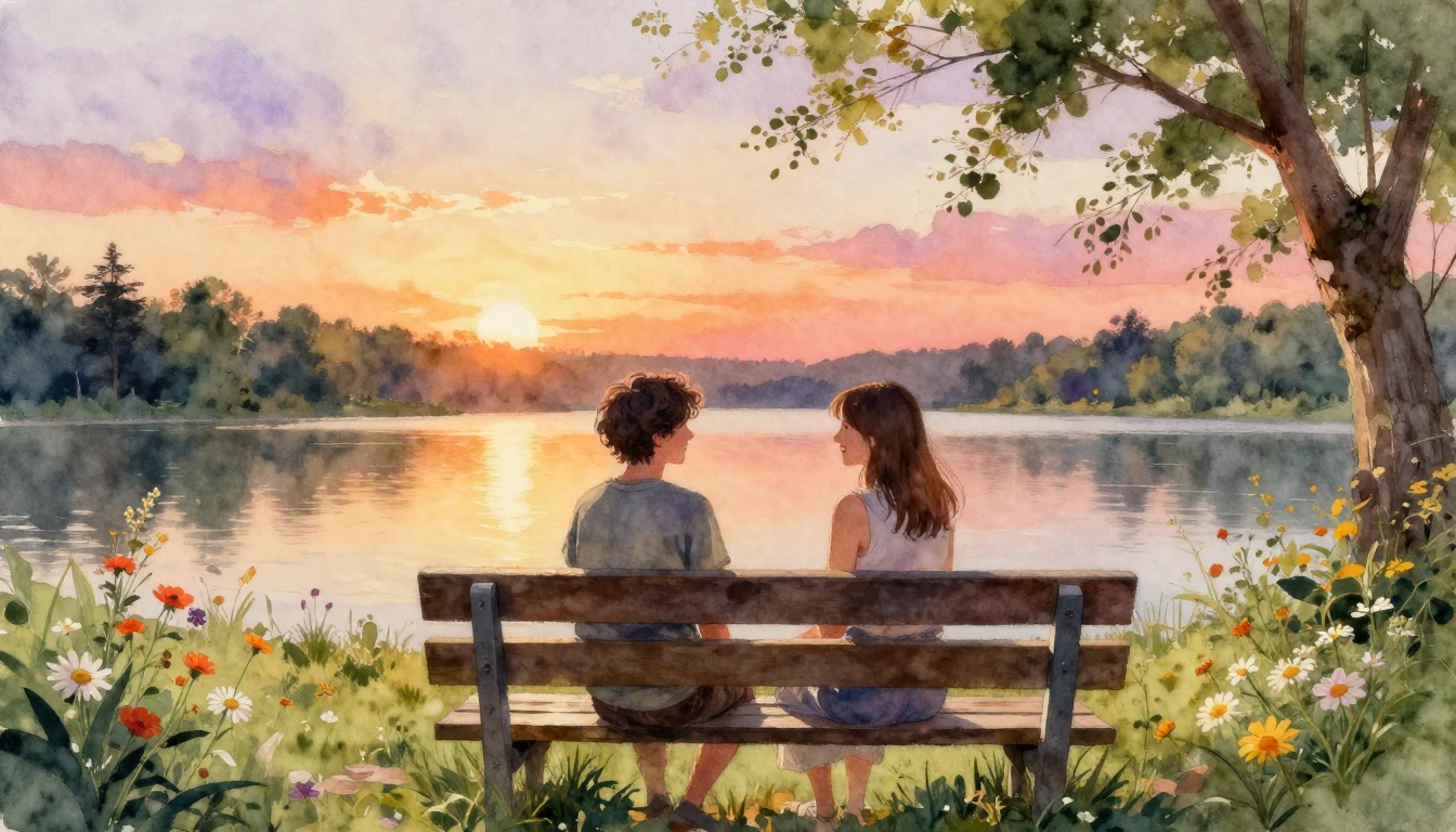 A beautiful watercolor painting depicting two close friends ...