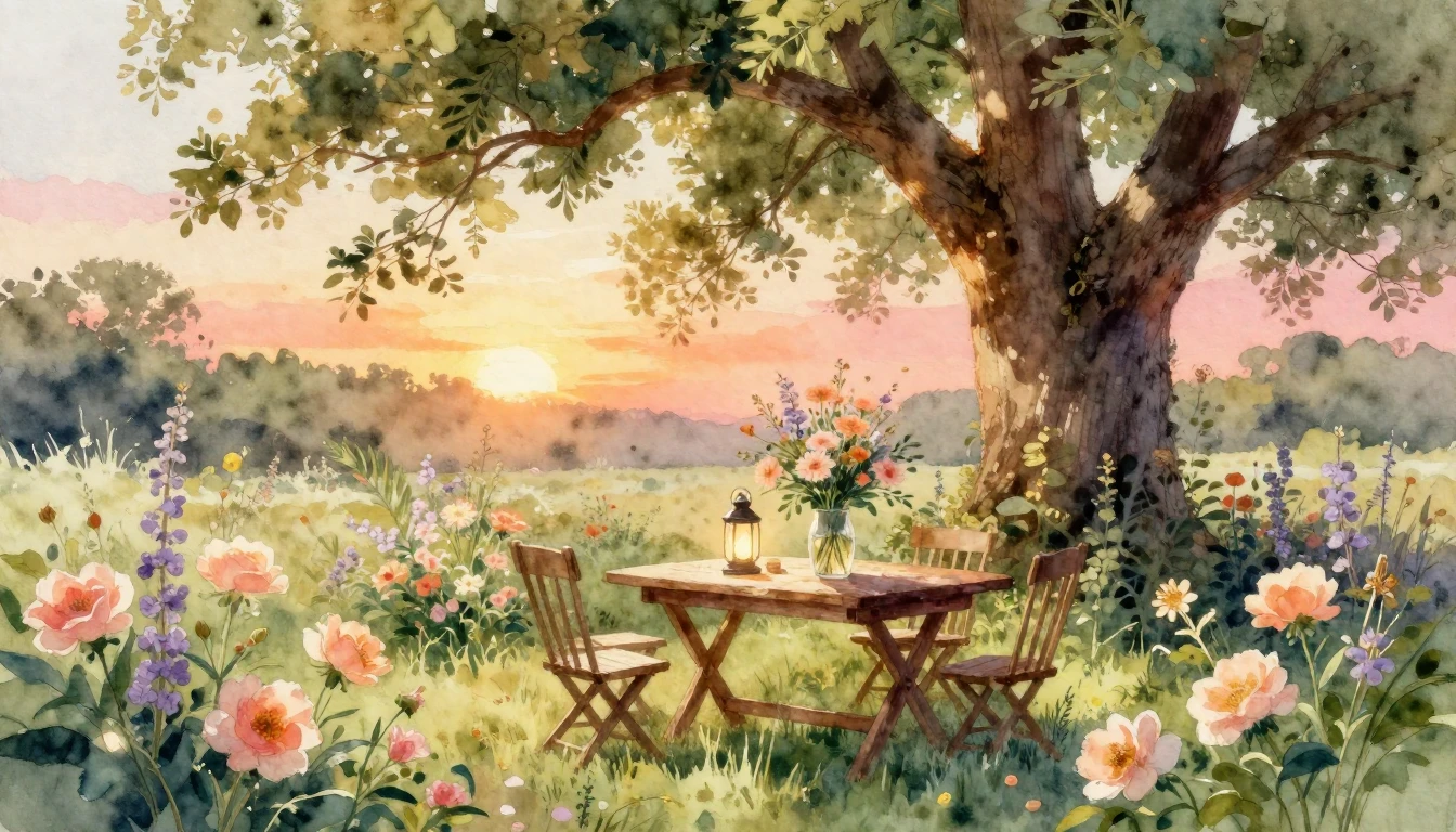 A delicate watercolor painting capturing a serene and celebr...