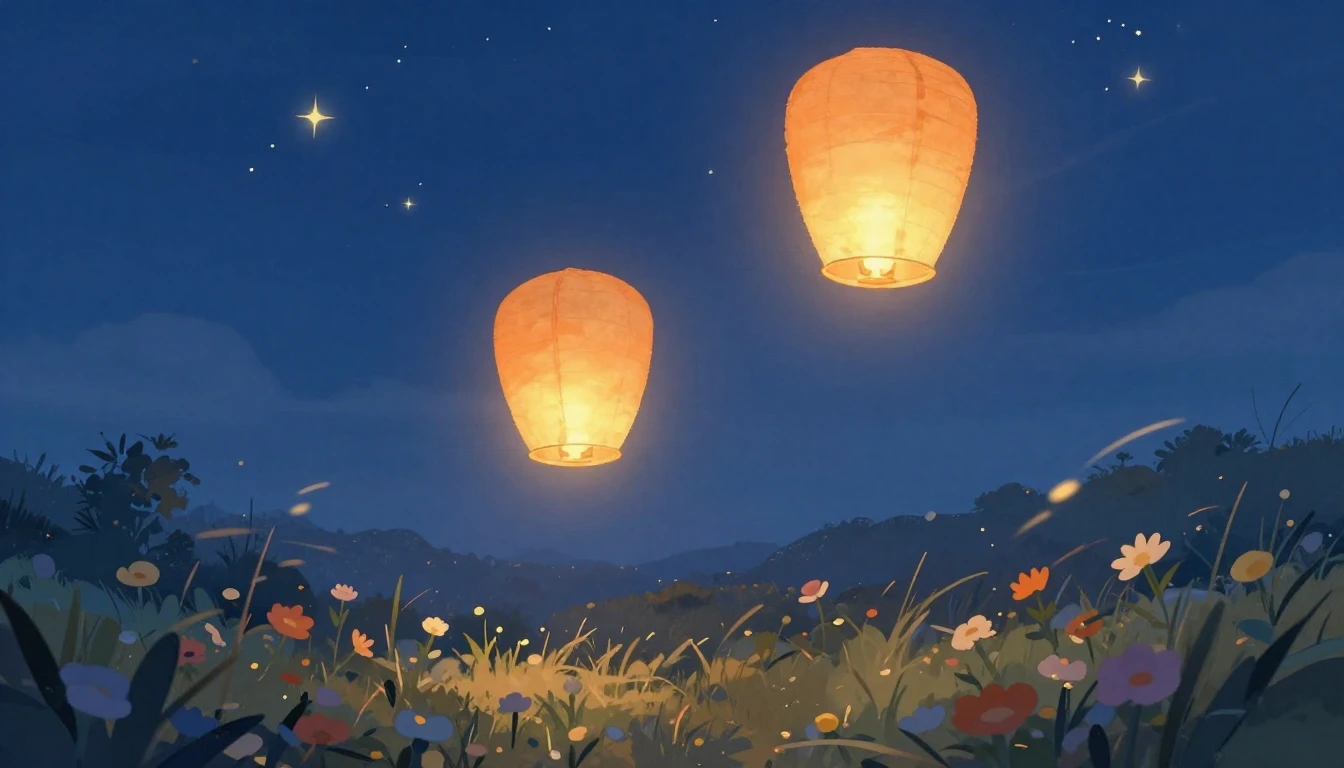 A whimsical and soft illustration depicting two glowing pape...