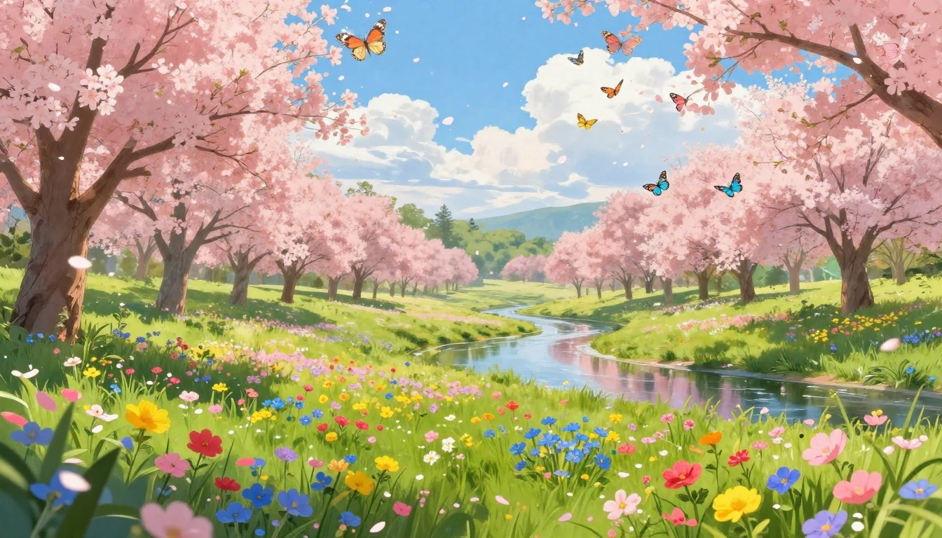A vibrant and breathtaking landscape depicting the joyful ar...