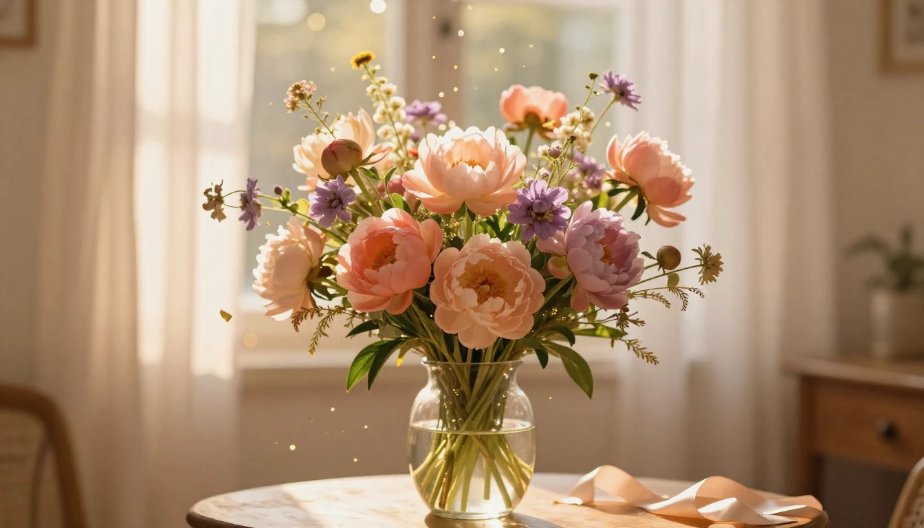 A dreamy and ethereal composition featuring a large, vibrant...