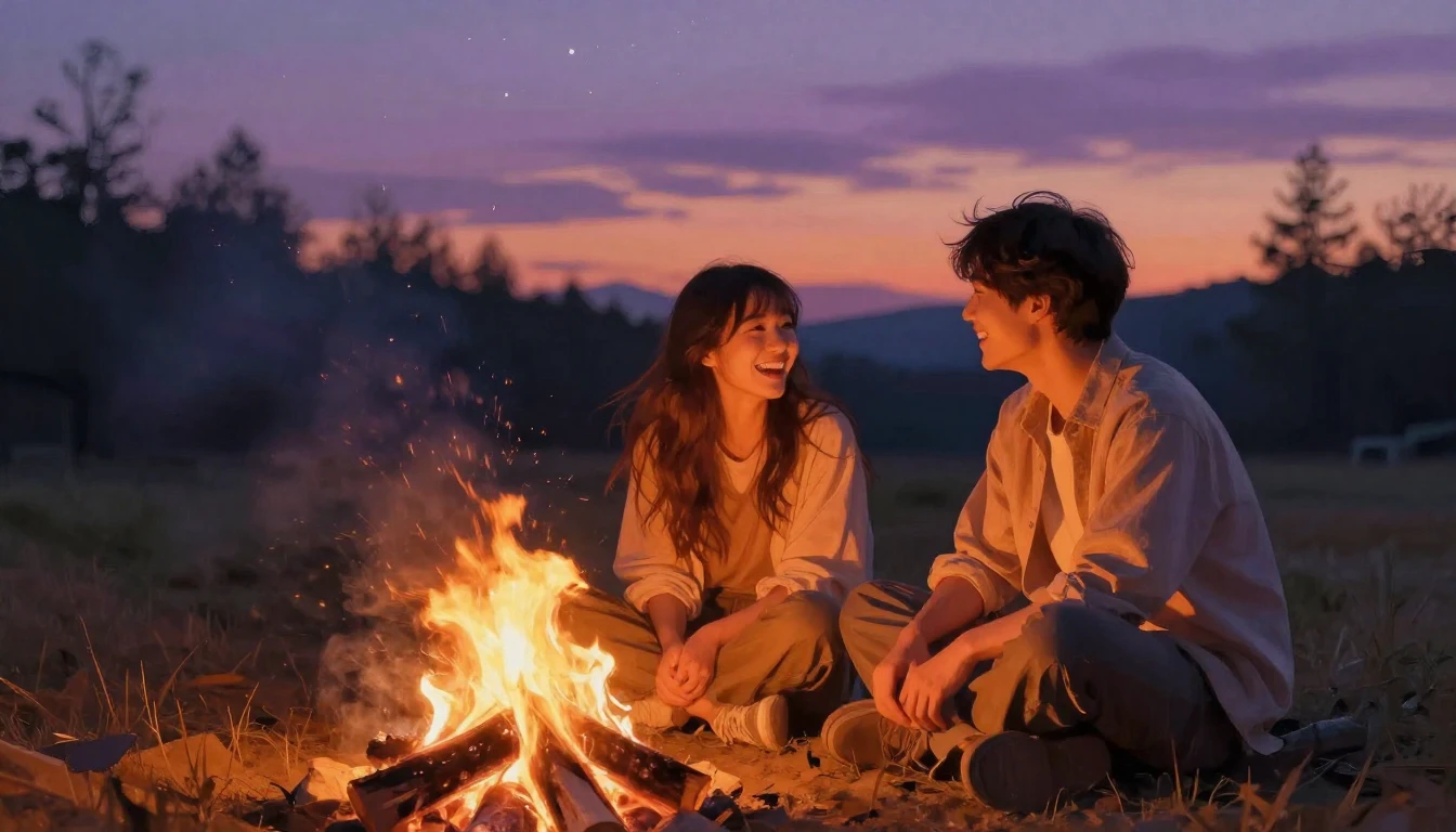 A warm and inviting scene of two close friends sitting by a ...