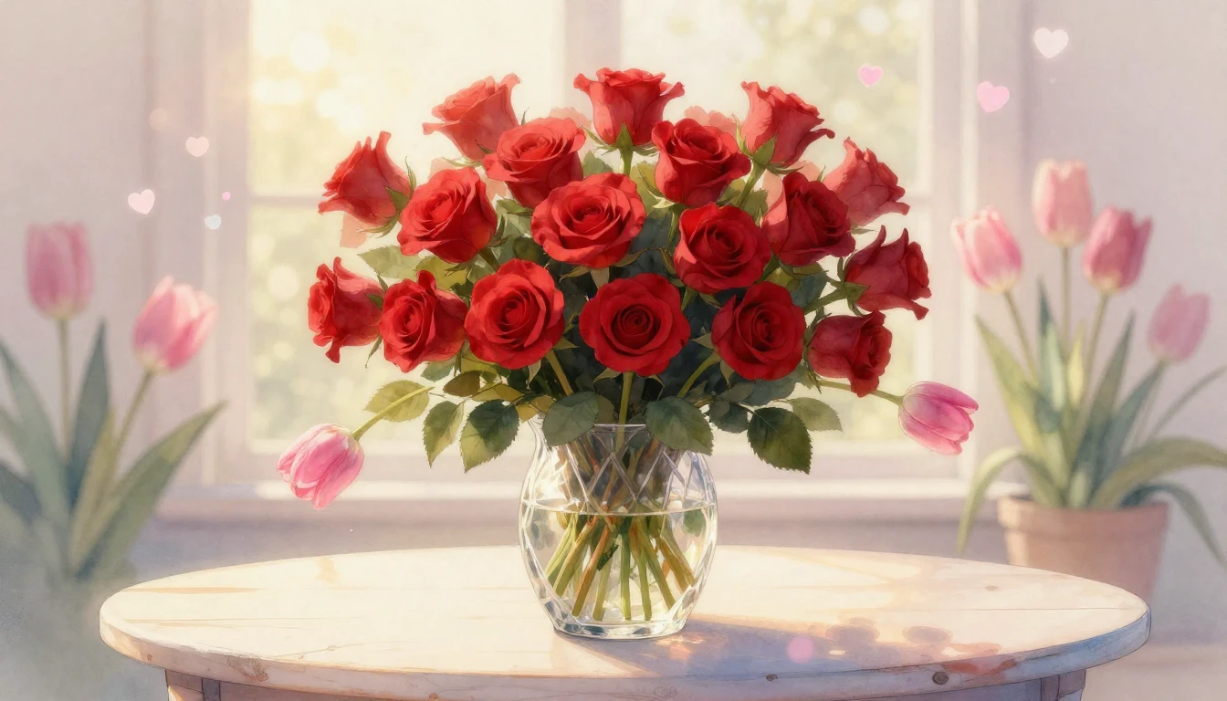 A soft and romantic watercolor painting depicting a large, l...