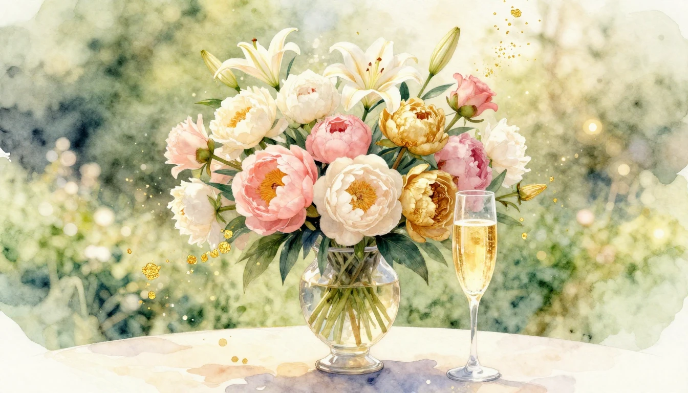 A delicate and vibrant watercolor painting of a celebratory ...